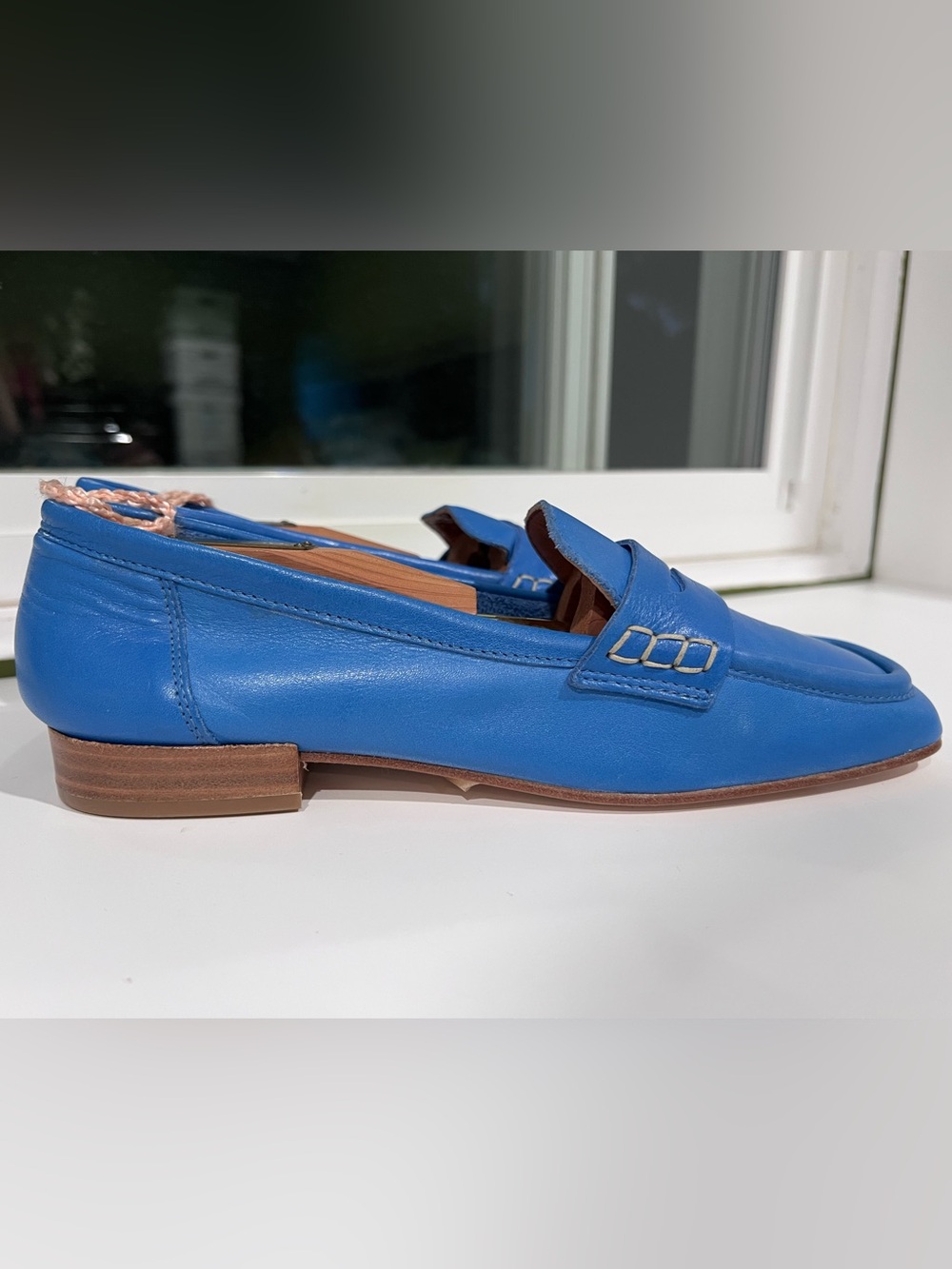Venezia Cobalt Blue All Leather Penny Loafers Made in Italy Vero Cuoio 37 6.5-7 - Picture 6 of 9